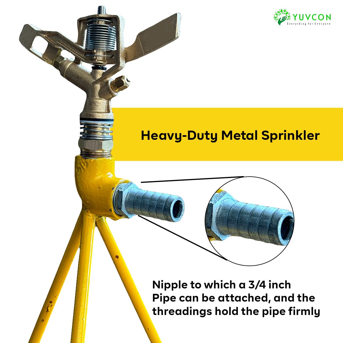 Yuvcon Brass Sprinkler with Stand: Sturdy and Efficient Irrigation Solution, 3/4 inch Sprinkler