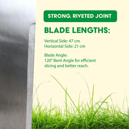 Mischief Green Grass Cutting Sword with Wooden Handle, Long Steel Blade | Bent Angle | Grass and Weed Cutting Tool
