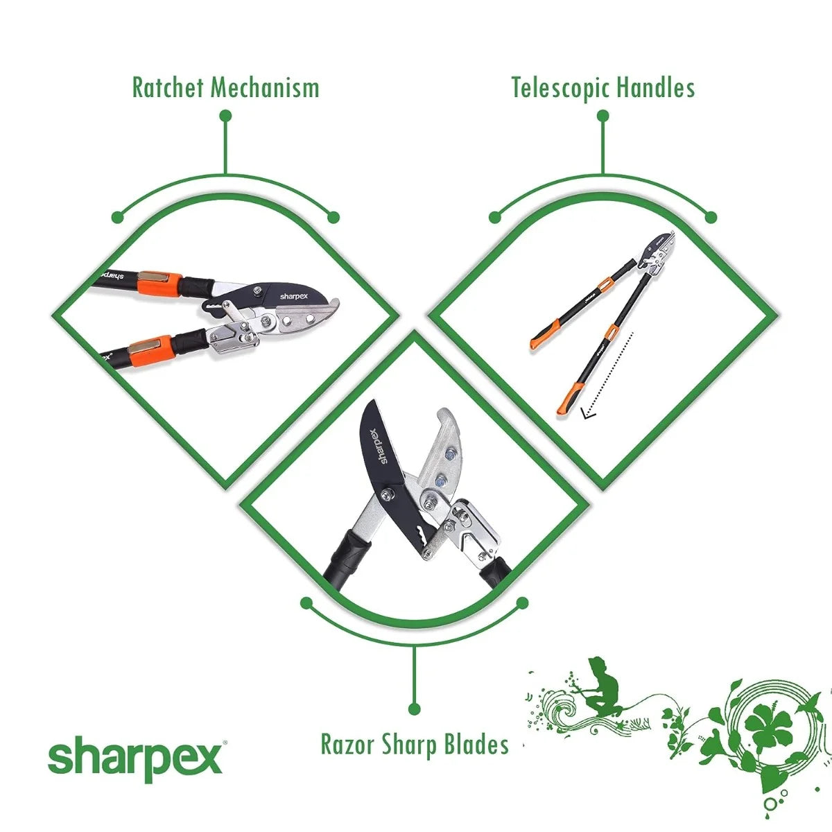 Ratchet Anvil Lopper with Telescopic Handles — Compound Action Branch Cutter for Tree, Hedge & Garden Pruning