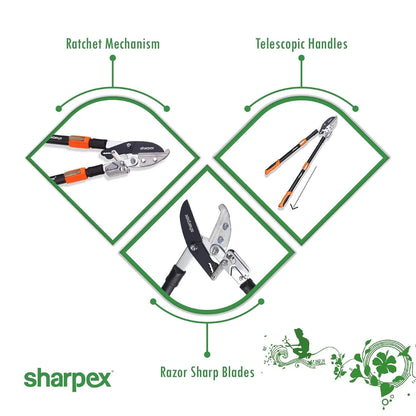 Ratchet Anvil Lopper with Telescopic Handles — Compound Action Branch Cutter for Tree, Hedge & Garden Pruning